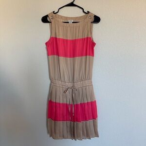 Cache Satin Tan Pink Color‎ Block Blouson Shirt Dress Pleated Tank Mini Preppy